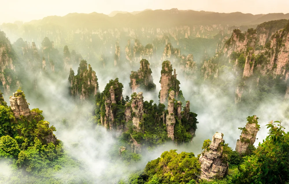 Sandstone pillars above the cloud sea