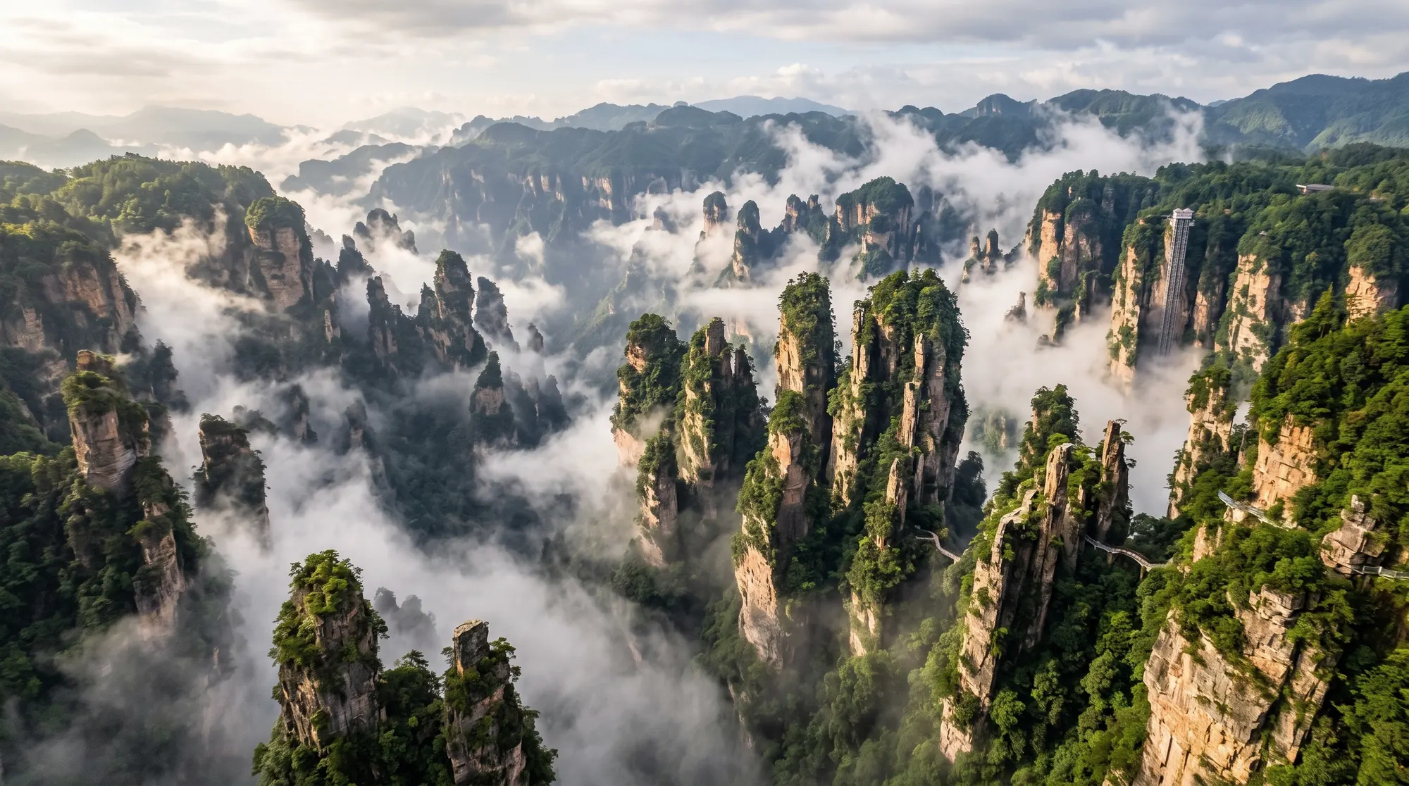 Pillars standing in a sea of clouds